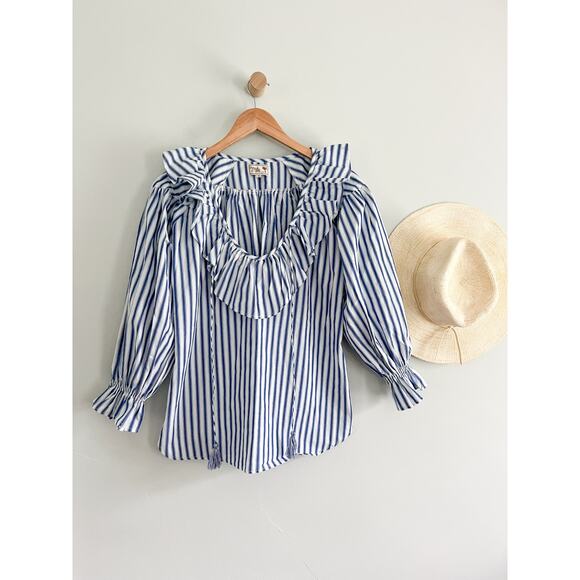Striped Blue Ruffle Blouse - Picture 3 of 9